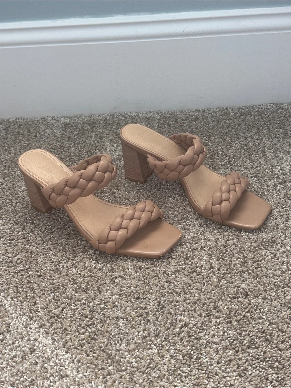 Braided Double-Strap Tan Heeled Sandals